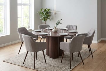 Juno spisegruppe rund 130 cm valnøtt med 6 Filippa spisestoler - Valnøtt - Møbler - Bord - Spisegrupper