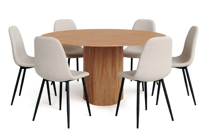 Juno spisegruppe rund 150 cm eik med 6 Nibe spisestoler, Eik