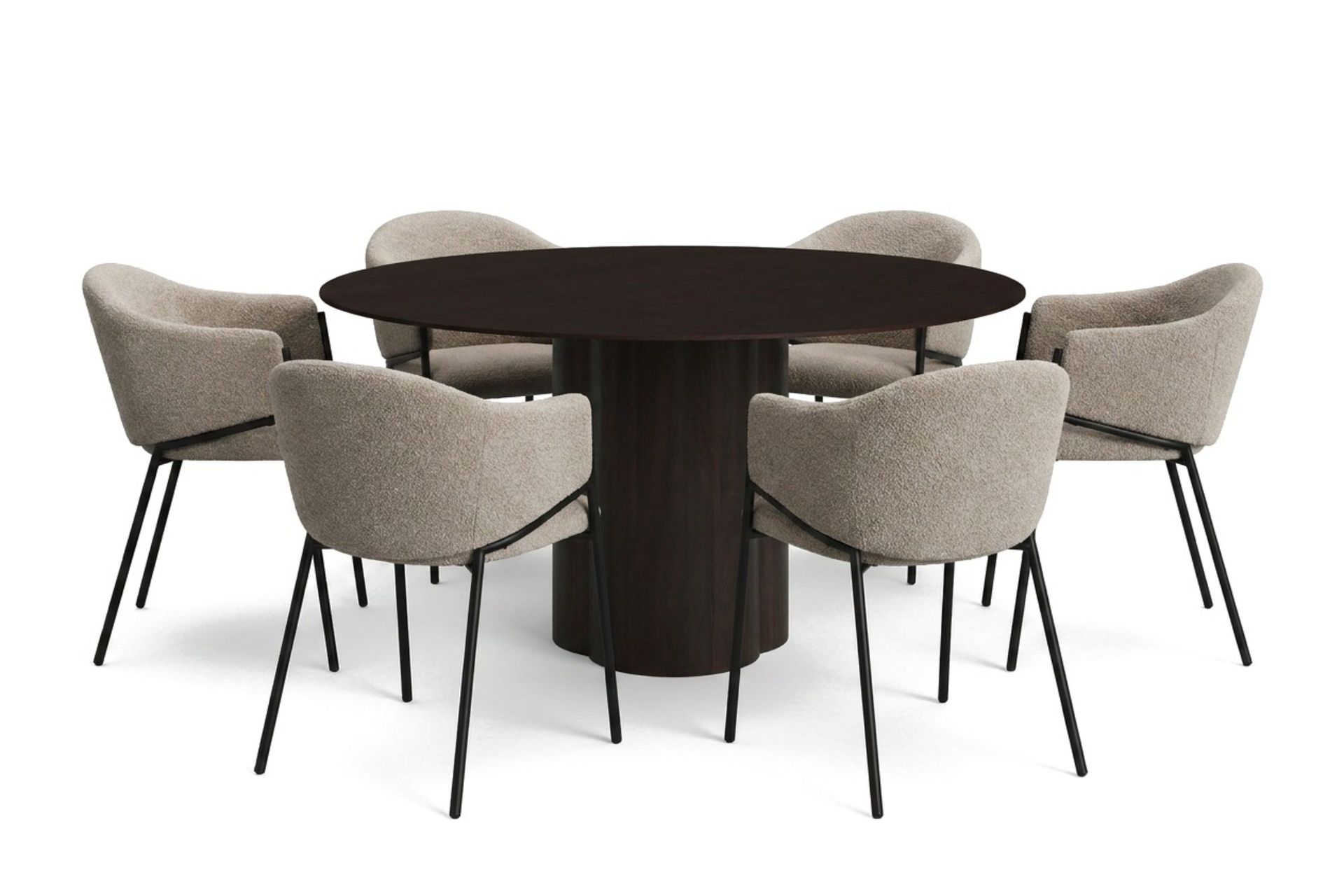 Juno spisegruppe rund ca. 150 cm røkt eik med 6 Filip spisestoler - Røkt eik