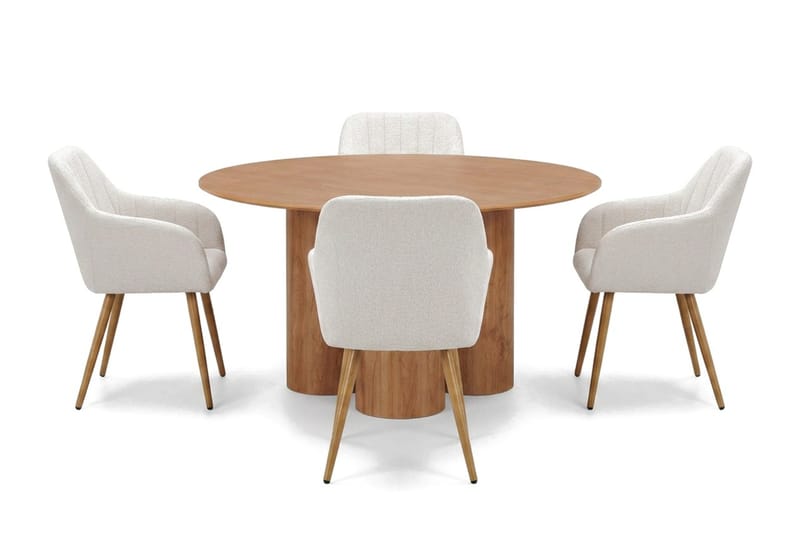 Juno spisegruppe rundt 110 cm eik med 4 Filippa spisestoler, Eik