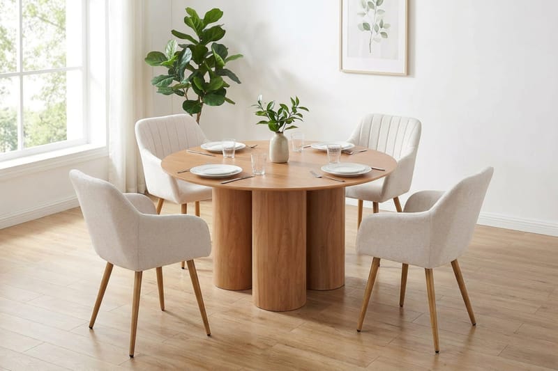 Juno spisegruppe rundt 110 cm eik med 4 Filippa spisestoler - Eik - Møbler - Bord - Spisegrupper