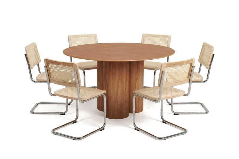 Juno spisegruppe rundt 130 cm eik med 6 Build spisestoler, Eik