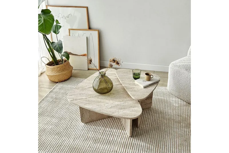 Kaffebordsett Jewa Sett Travertin - Travertin - Møbler - Bord - Sofabord