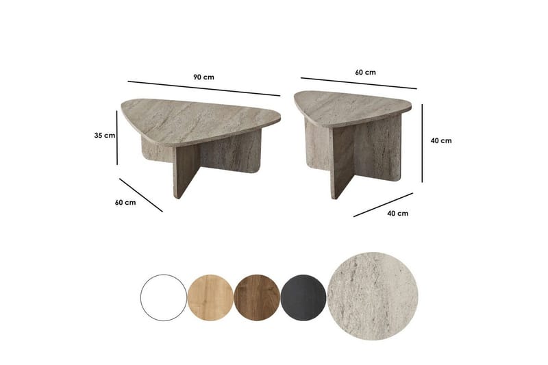 Kaffebordsett Jewa Sett Travertin - Travertin - Møbler - Bord - Sofabord