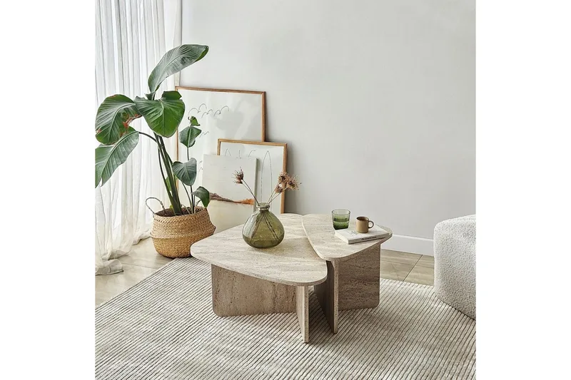 Kaffebordsett Jewa Sett Travertin - Travertin - Møbler - Bord - Sofabord