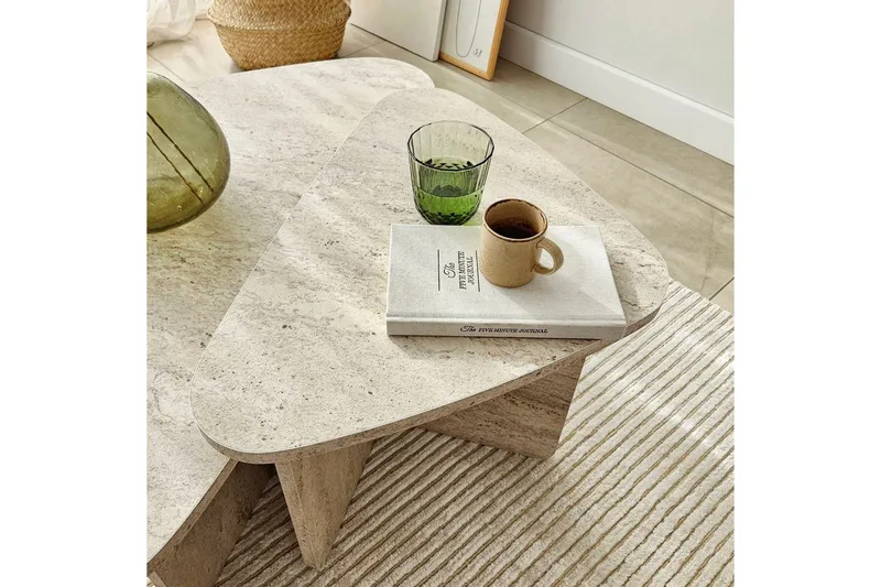 Kaffebordsett Jewa Sett Travertin - Travertin - Møbler - Bord - Sofabord