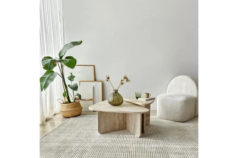 Kaffebordsett Jewa Sett Travertin - Travertin - Møbler - Bord - Sofabord