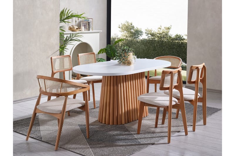 Karamea Spisebord 170 cm Oval - Hvit/Natur - Møbler - Bord - Spisebord & kjøkkenbord