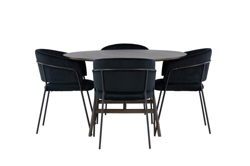 Kaseidon Matgruppe 100 cm Rund med 4 Selma Stoler, Mørk brun