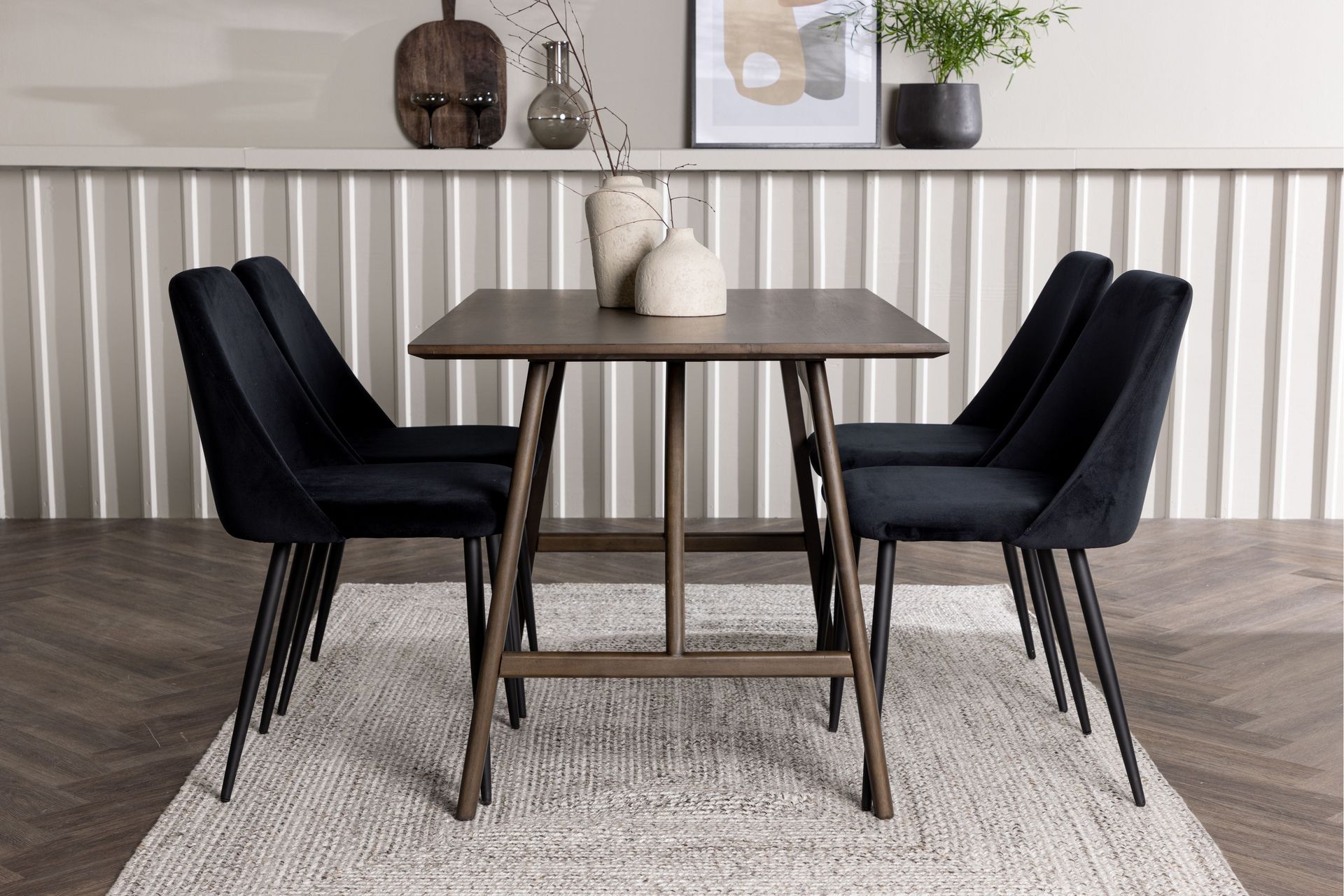 Kaseidon Spisegruppe 120 cm Rektangulær med 4 Night Stoler - Sort - Møbler - Bord - Spisegrupper