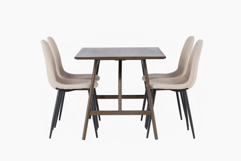 Kaseidon Spisegruppe 120 cm Rektangulær med 4 Polar Stoler - Beige - Møbler - Bord - Spisegrupper
