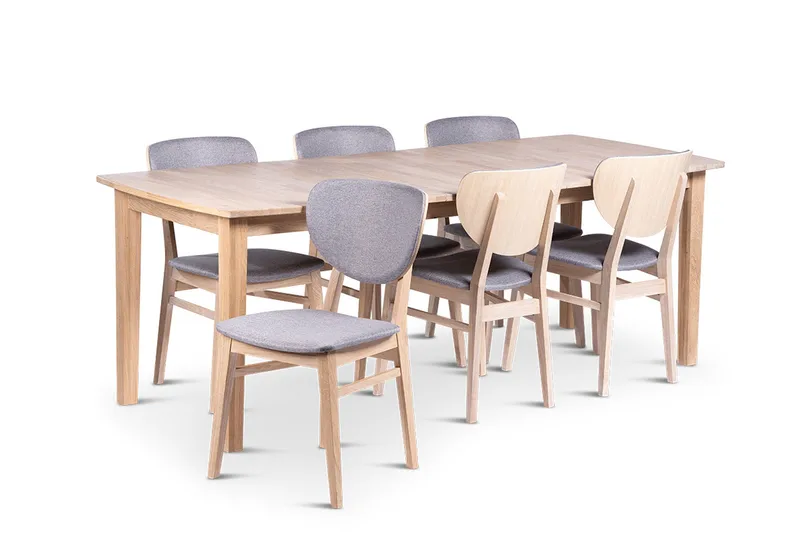 Kivik Uttrekkbar Spisegruppe 160-210 cm Oval med 6 Borgholm Stoler i massivt tre