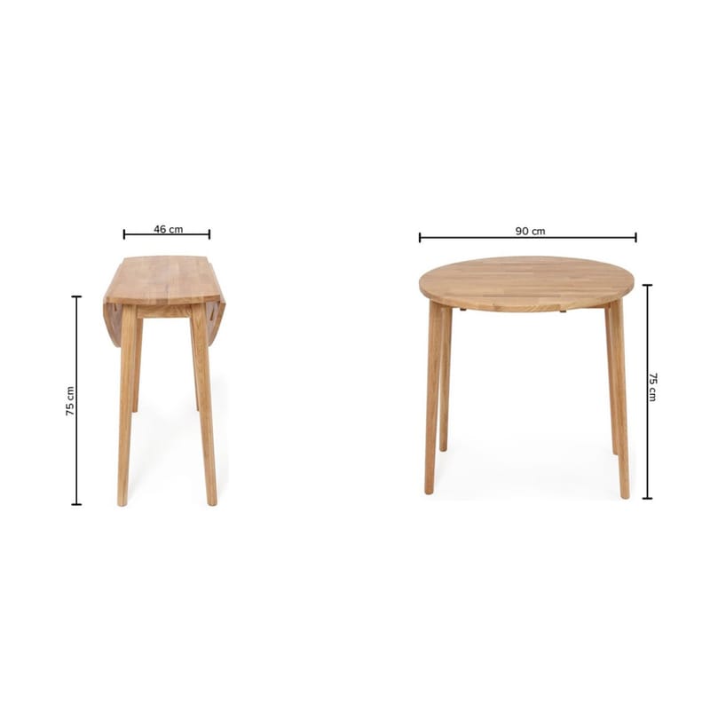 Klaffebord HOME4YOU Birka D90x75 cm eik - Naturlig lys eik - Møbler - Bord - Sammenleggbart bord