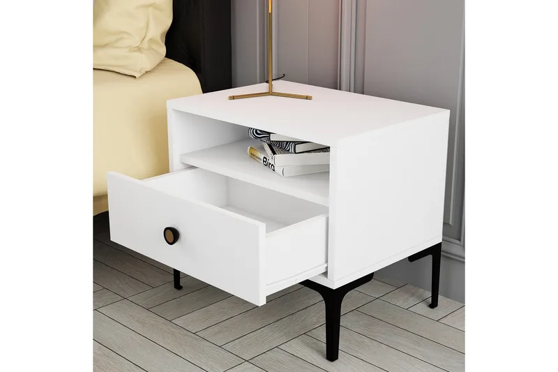 Ameias Nattbord 56x40 cm Hvit - Hanah Home - Møbler - Bord - Avlastningsbord - Sengebord & nattbord