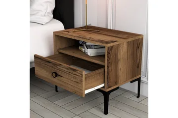 Ameias Nattbord 56 cm med Tre- og Valnøttutseende, Oppbevaring med Skuff - Brun - Møbler - Bord - Avlastningsbord - Sengebord & nattbord