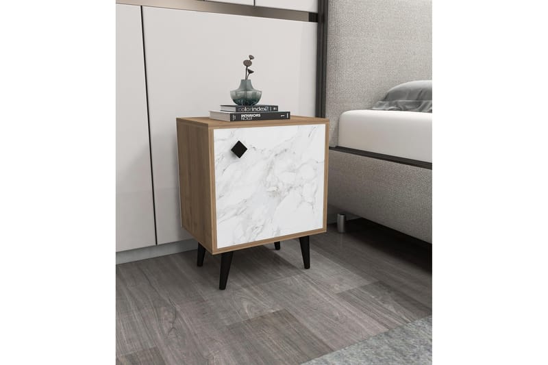 Hastikoz Nattbord 45x35 cm Brun/Hvit - Hanah Home - Møbler - Bord - Avlastningsbord - Sengebord & nattbord
