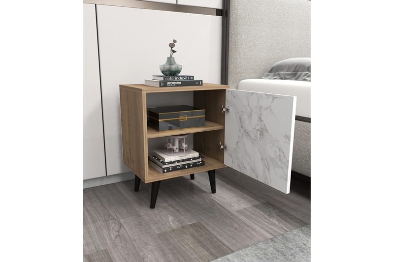 Hastikoz Nattbord 45x35 cm Brun/Hvit - Hanah Home - Møbler - Bord - Avlastningsbord - Sengebord & nattbord