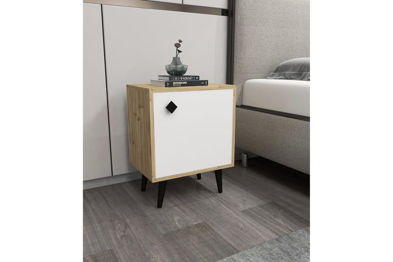 Hastikoz Nattbord 45x35 cm Hvit/Brun - Hanah Home - Møbler - Bord - Avlastningsbord - Sengebord & nattbord