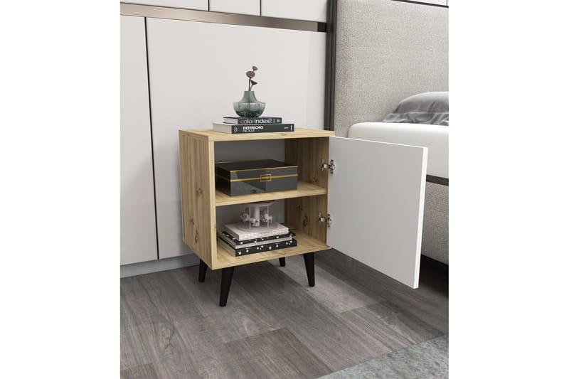 Hastikoz Nattbord 45x35 cm Hvit/Brun - Hanah Home - Møbler - Bord - Avlastningsbord - Sengebord & nattbord