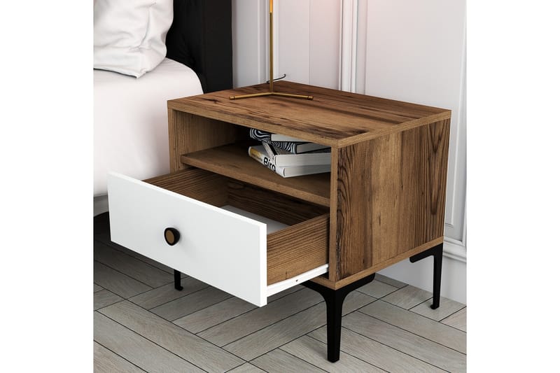 Ameias Nattbord 56x40 cm Brun/Hvit - Hanah Home - Møbler - Bord - Avlastningsbord - Sengebord & nattbord