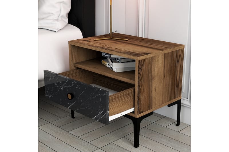 Ameias Nattbord 56x40 cm Brun/Svart - Hanah Home - Møbler - Bord - Avlastningsbord - Sengebord & nattbord