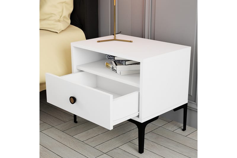 Ameias Nattbord 56x40 cm Hvit - Hanah Home - Møbler - Bord - Avlastningsbord - Sengebord & nattbord