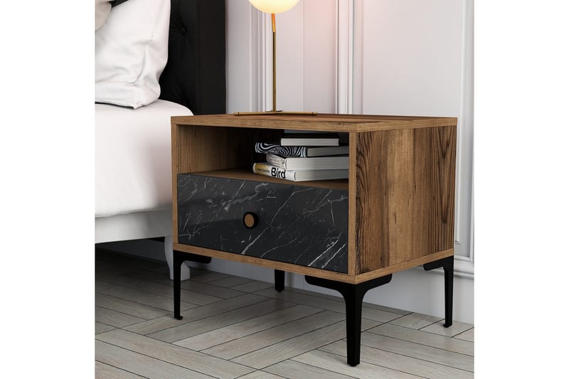 Ameias Nattbord 56x40 cm Brun/Svart - Hanah Home - Møbler - Bord - Avlastningsbord - Sengebord & nattbord