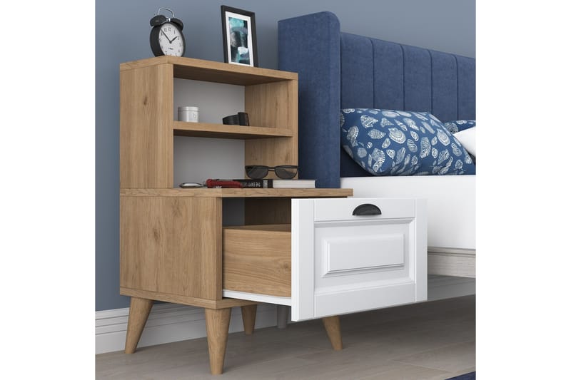 Akashya Nattbord 45x40 cm Brun/Hvit - Hanah Home - Møbler - Bord - Avlastningsbord - Sengebord & nattbord