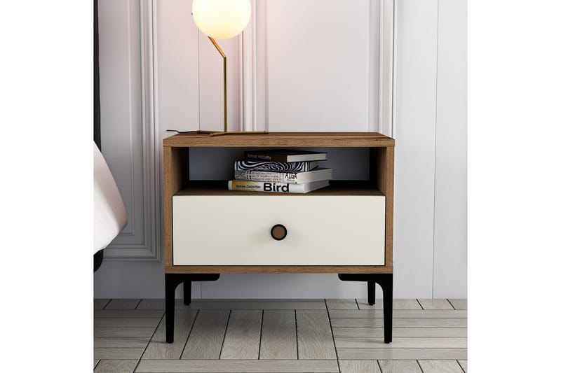 Ameias Nattbord 56x40 cm Brun/Beige - Hanah Home - Møbler - Bord - Avlastningsbord - Sengebord & nattbord