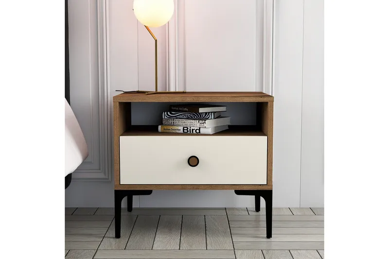 Ameias Nattbord 56x40 cm Brun/Beige - Hanah Home - Møbler - Bord - Avlastningsbord - Sengebord & nattbord