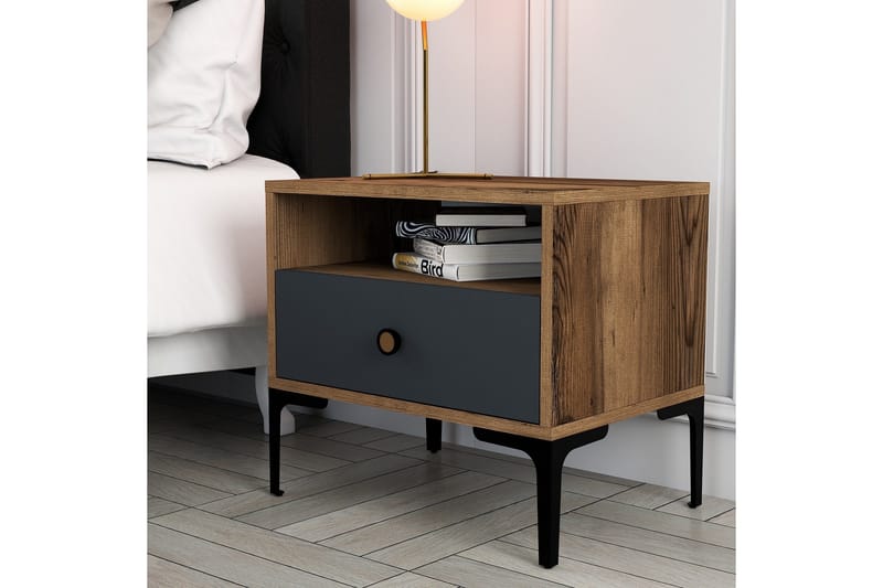 Ameias Nattbord 56x40 cm Brun/Antrasitt - Hanah Home - Møbler - Bord - Avlastningsbord - Sengebord & nattbord