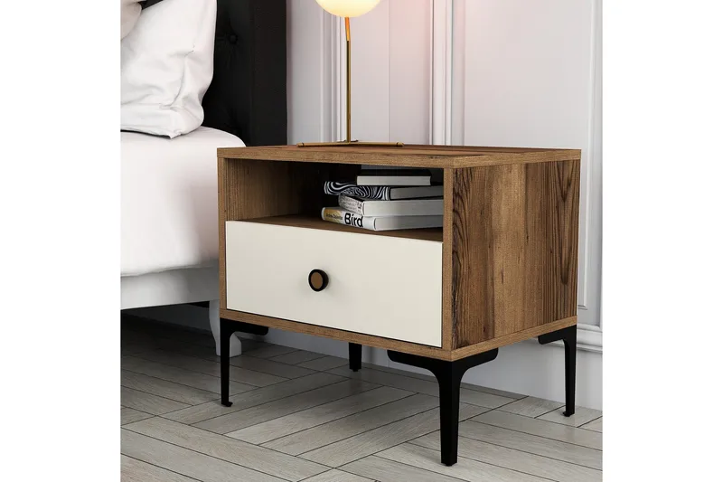 Ameias Nattbord 56x40 cm Brun/Beige - Hanah Home - Møbler - Bord - Avlastningsbord - Sengebord & nattbord