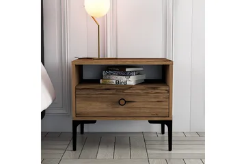 Ameias Nattbord 56 cm med Tre- og Valnøttutseende, Oppbevaring med Skuff - Brun - Møbler - Bord - Avlastningsbord - Sengebord & nattbord