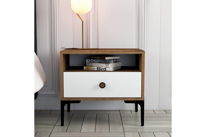 Ameias Nattbord 56x40 cm Brun/Hvit - Hanah Home - Møbler - Bord - Avlastningsbord - Sengebord & nattbord