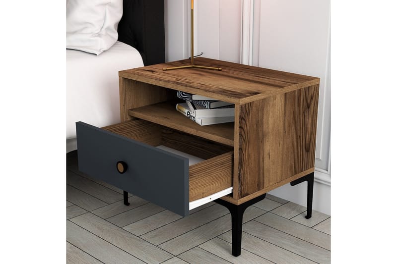 Ameias Nattbord 56x40 cm Brun/Antrasitt - Hanah Home - Møbler - Bord - Avlastningsbord - Sengebord & nattbord