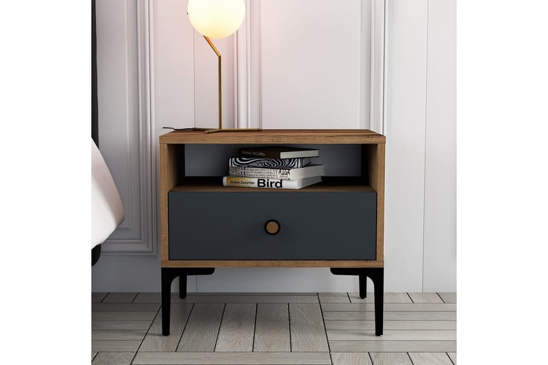 Ameias Nattbord 56x40 cm Brun/Antrasitt - Hanah Home - Møbler - Bord - Avlastningsbord - Sengebord & nattbord