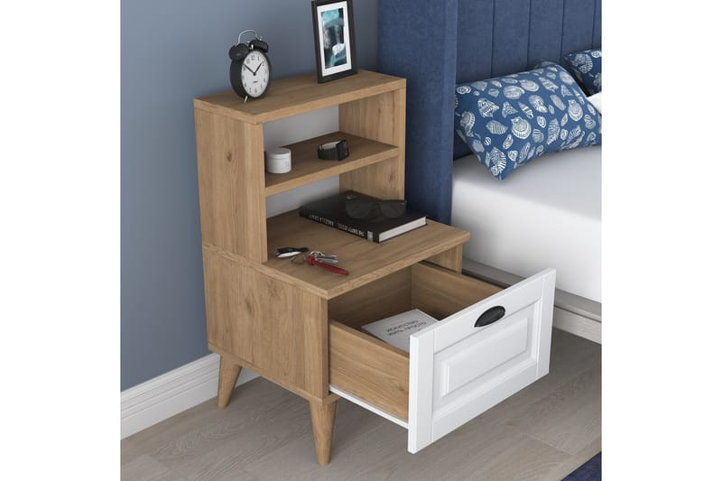 Akashya Nattbord 45x40 cm Brun/Hvit - Hanah Home - Møbler - Bord - Avlastningsbord - Sengebord & nattbord