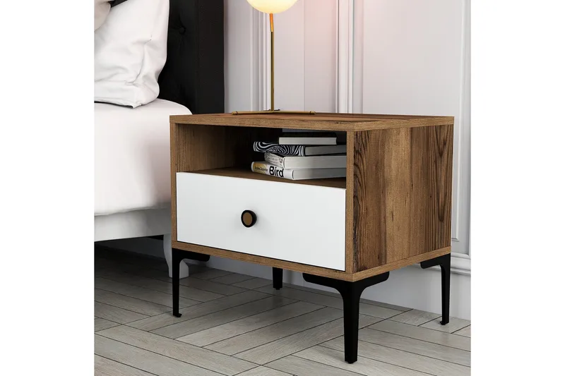 Ameias Nattbord 56x40 cm Brun/Hvit - Hanah Home - Møbler - Bord - Avlastningsbord - Sengebord & nattbord