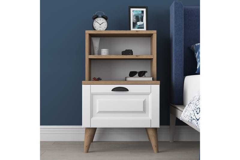 Akashya Nattbord 45x40 cm Brun/Hvit - Hanah Home - Møbler - Bord - Avlastningsbord - Sengebord & nattbord