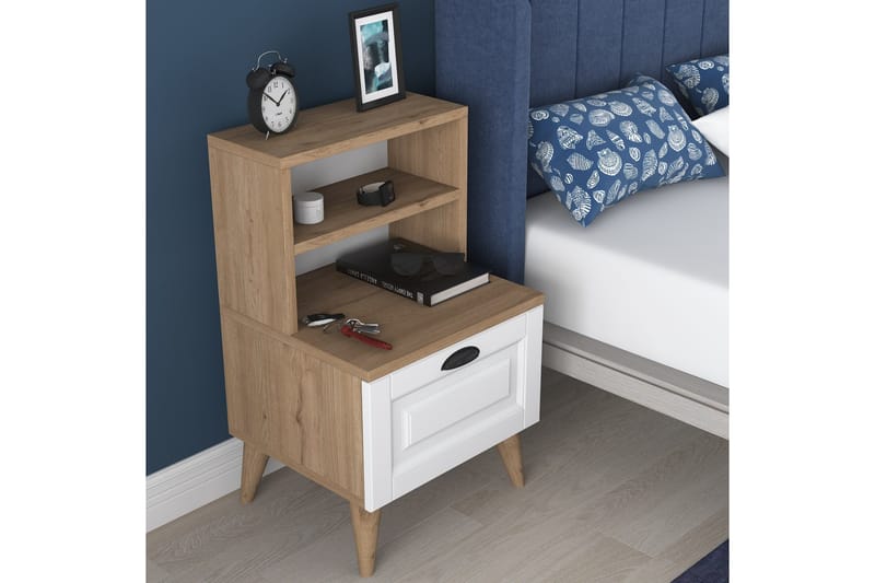 Akashya Nattbord 45x40 cm Brun/Hvit - Hanah Home - Møbler - Bord - Avlastningsbord - Sengebord & nattbord