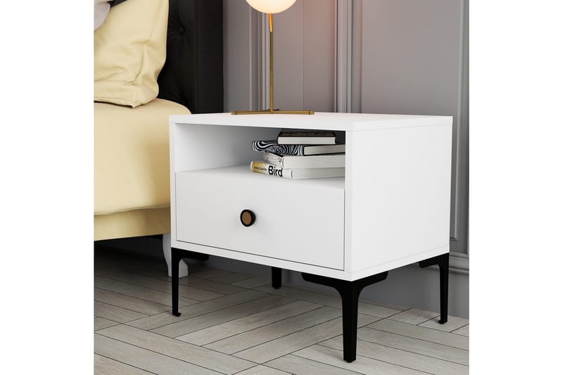 Ameias Nattbord 56x40 cm Hvit - Hanah Home - Møbler - Bord - Avlastningsbord - Sengebord & nattbord