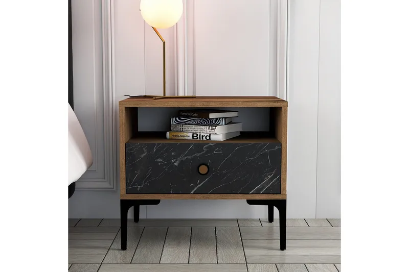 Ameias Nattbord 56x40 cm Brun/Svart - Hanah Home - Møbler - Bord - Avlastningsbord - Sengebord & nattbord