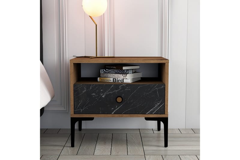 Ameias Nattbord 56x40 cm Brun/Svart - Hanah Home - Møbler - Bord - Avlastningsbord - Sengebord & nattbord
