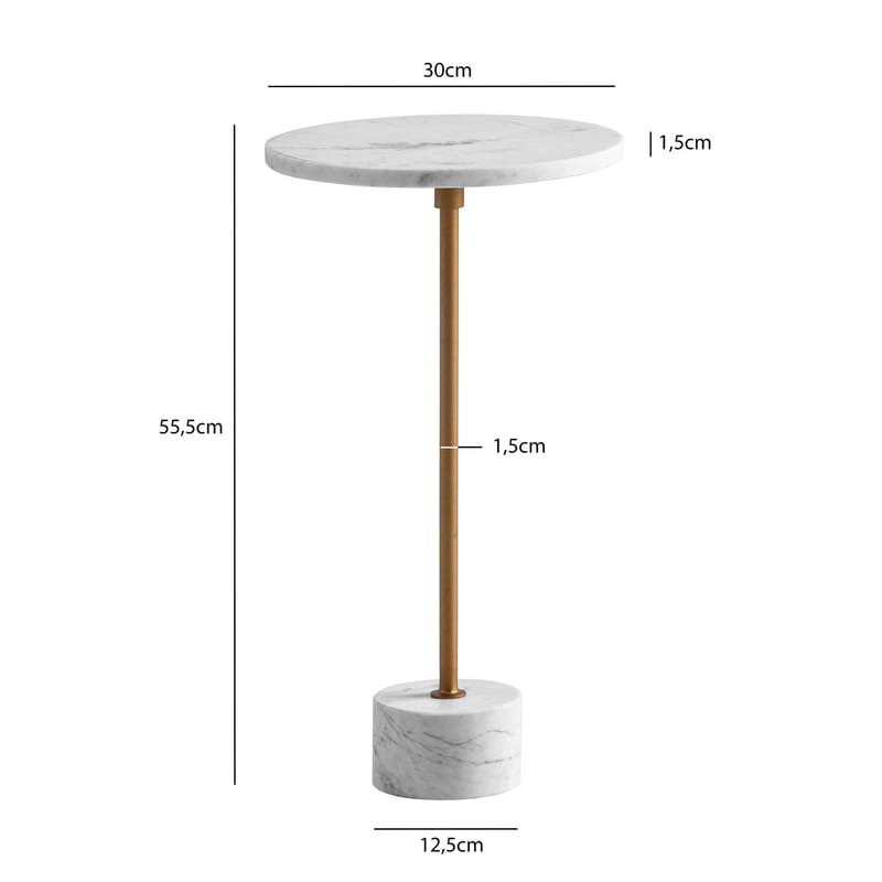 Aelros sidebord 30 cm - hvit marmor med grå årer og gullfarge - Møbler - Bord - Avlastningsbord - Konsollbord