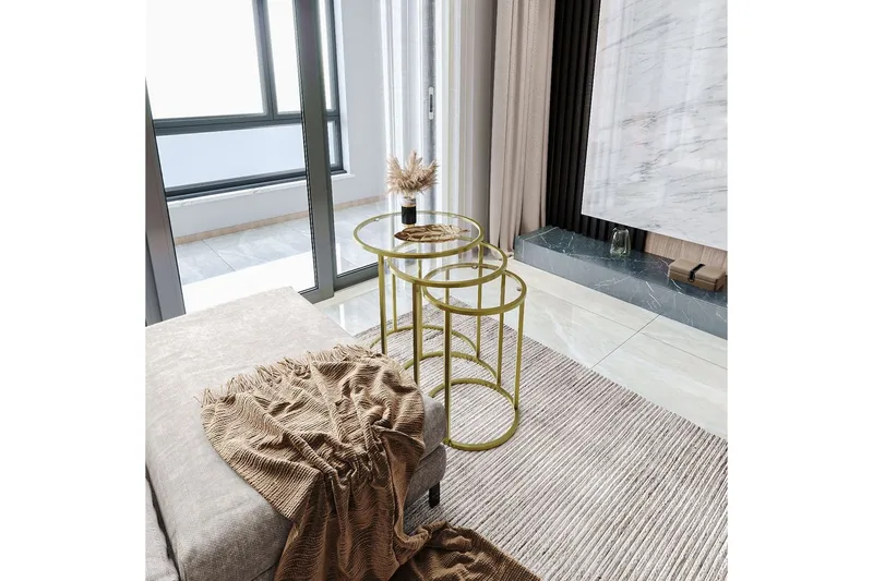 Alyasmin Settbord 34 cm - Gull/Gjennomsiktig - Møbler - Bord - Avlastningsbord - Settbord