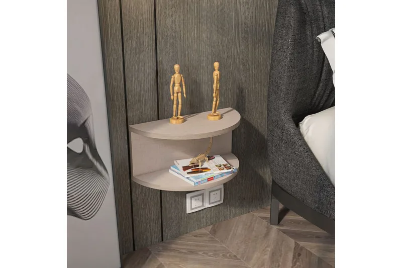 Antigua Vegghengt Nattbord 45 cm med Lyst Trelook, Oppbevaring med Hylle - Beige - Møbler - Bord - Avlastningsbord - Sengebord & nattbord