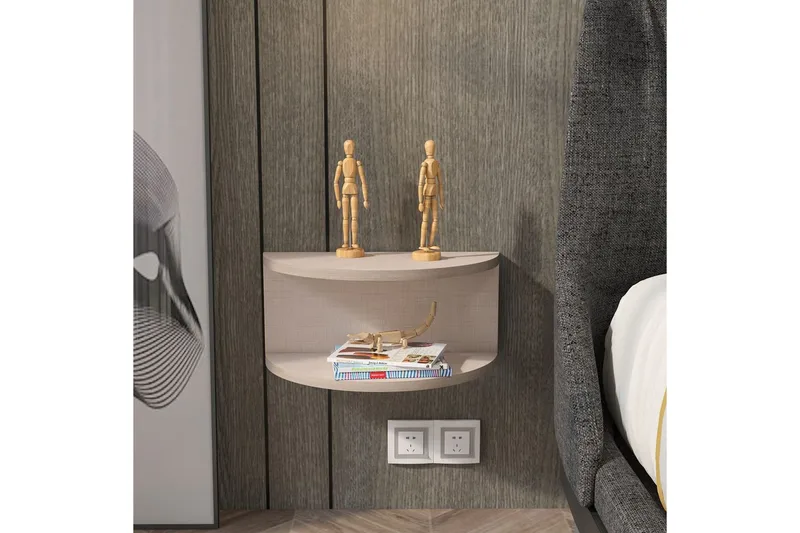 Antigua Vegghengt Nattbord 45 cm med Lyst Trelook, Oppbevaring med Hylle - Beige - Møbler - Bord - Avlastningsbord - Sengebord & nattbord
