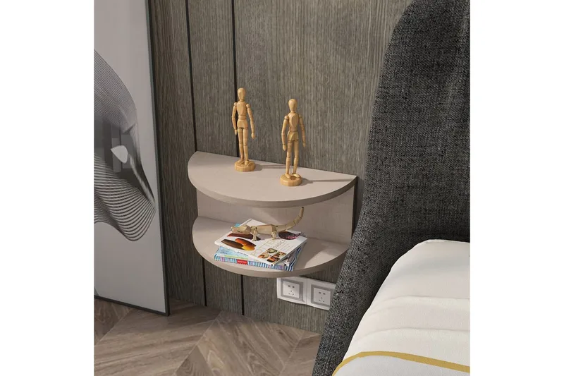 Antigua Vegghengt Nattbord 45 cm med Lyst Trelook, Oppbevaring med Hylle - Beige - Møbler - Bord - Avlastningsbord - Sengebord & nattbord