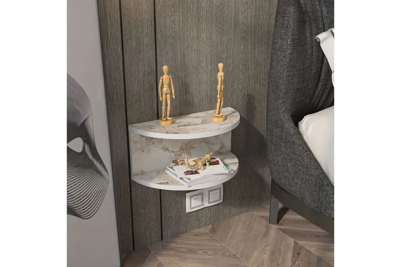 Antigua Veggmontert Nattbord 45 cm med Marmorutseende, Oppbevaring med Hylle - Hvit - Møbler - Bord - Avlastningsbord - Sengebord & nattbord