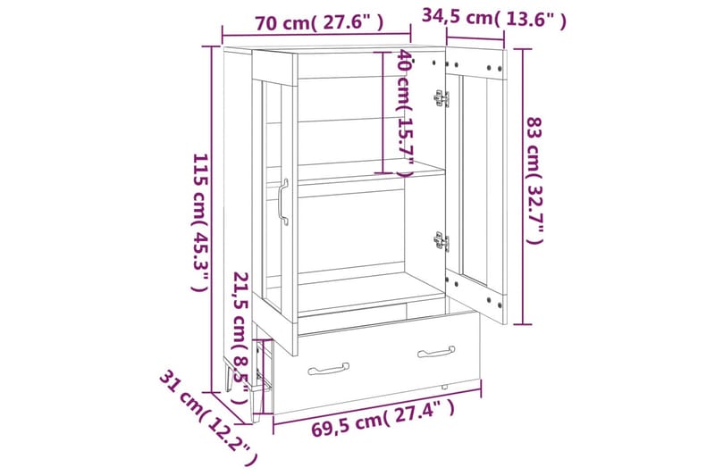 beBasic Highboard brun eik 70x31x115 cm konstruert tre - Brun - Møbler - Bord - Avlastningsbord - Lampebord & sidebord